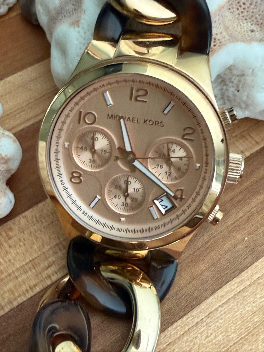 Michael Kors Gold and Tortoiseshell-Link Bracelet Watch